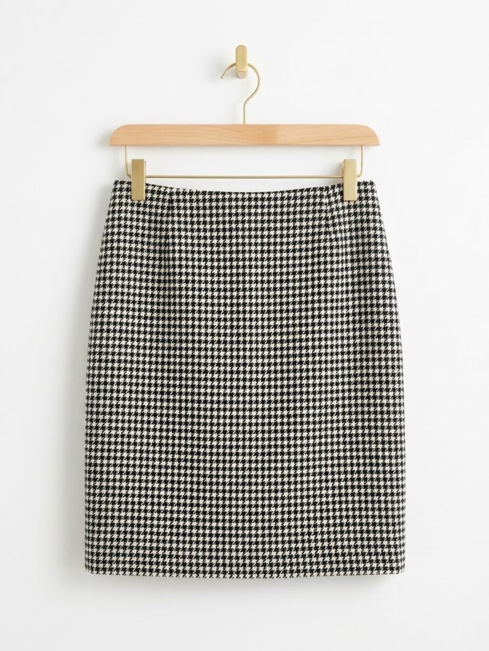 Wool Houndstooth Skirt Size 12 Black White Pencil Wool Blend Vintage
